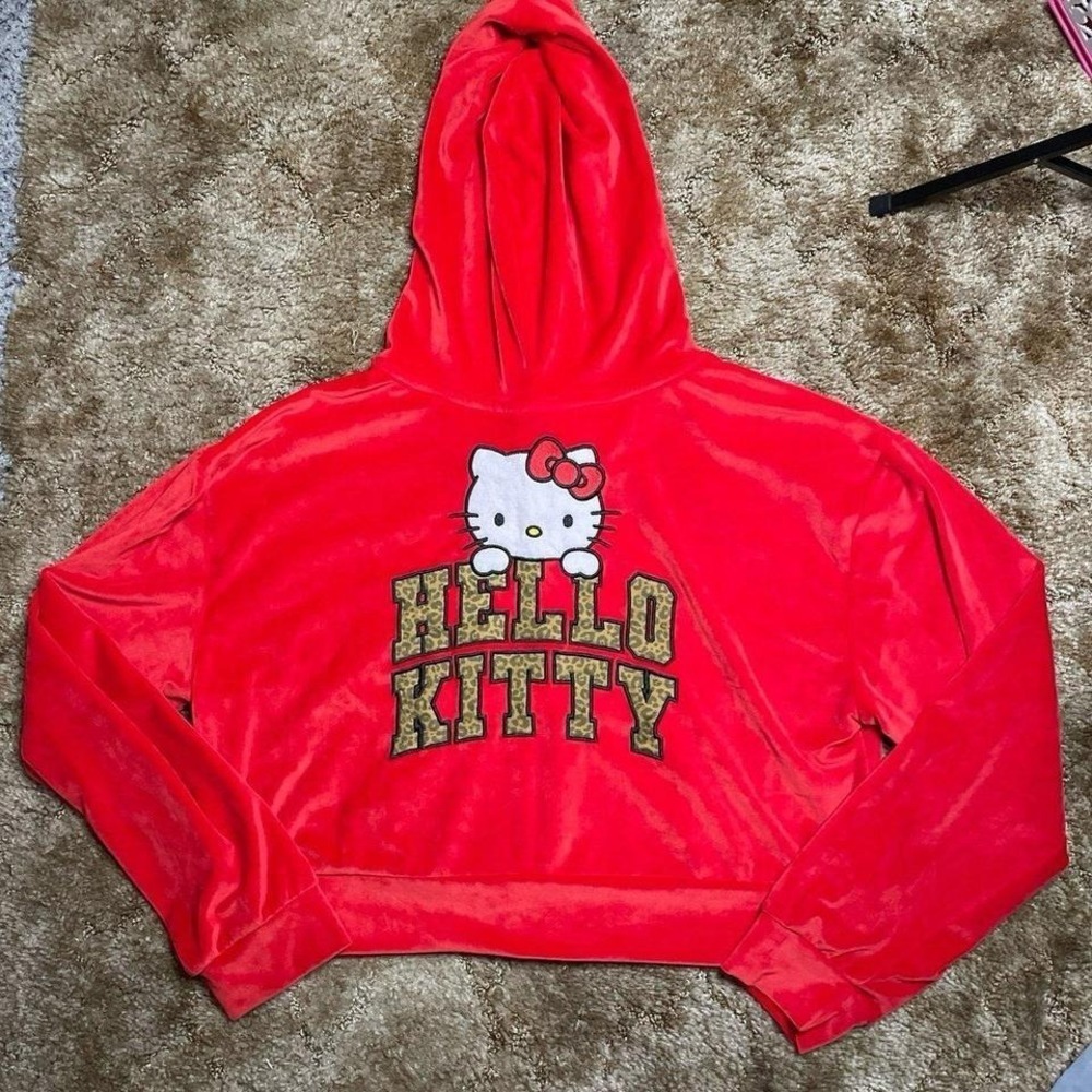 Hello Kitty Sanrio Y2K Red Velour Cropped Leopard Print Jacket Size XL - Picture 5 of 6